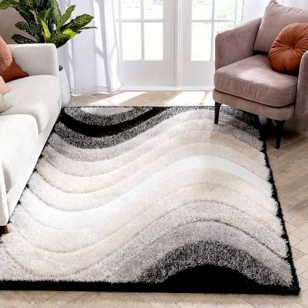 Modern Beige Geometric Bedroom Rug